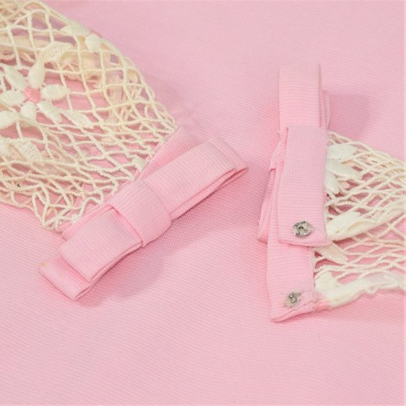 60s Maxi Fish Net Train Evening Gown Prom Dress Barbie Pink Handmade Vintage XS - Picture 5 of 16